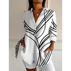 Women's Shirt Blouse Patchwork Buttons Print Graphic Geometric Plaid Vintage Tropical Daily Long Sleeve Shirt Collar Regular Tops Daily Blue Black White Yellow