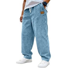 Men's Trousers Corduroy Pants Baggy Pants Casual Pants Drawstring Straight Leg Solid Color Comfort Full Length Casual Daily Outdoor Vacation Fashion Black Whit