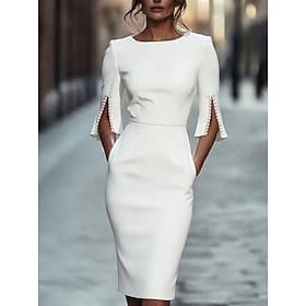 Women's Midi Dress Work Dress Bodycon Shift Dress Elegant Fashion Modern Outdoor Office Vacation Regular Fit Plain Half Sleeve Crew Neck Black White Pink Summe