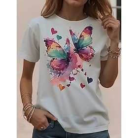 Women's T Shirt Print Graphic Animal Butterfly Vintage Stylish Basic Short Sleeve Crew Neck Round Neck Regular Tops Daily Weekend Blue White Red Black White Ye