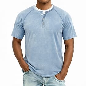 SoftFade™ Camisa T-Shirt para Hombre Top Henley Camisa de Algodón Lavado Camiseta de Manga Corta Color Sólido Simple Vintage Casual Teñido a la Prenda Desgasta