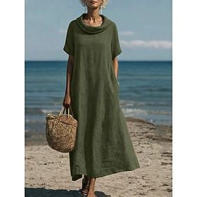 Women's Maxi Dress Shift Dress Summer Dress Casual Daily Loose Fit Plain Short Sleeve Cowl Neck Blue Pink Army Green Summer
