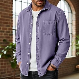 Camicia da Uomo SoftFade™ Camicia Casual Camicia Vintage Camicia Acid Wash Nera Blu Navy Viola Marrone Manica Lunga Piana Colletto Casual Streetwear Tasca Abbi