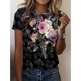 Per donna Maglietta Patchwork Stampato Lettera Elegante Essenziale Classico Manica Corta Girocollo Top Regolari Quotidiano Nero Bianco Estate Primavera Autunno