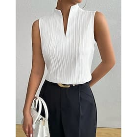 Mulheres Camiseta Textura Gráfico Tecido Elegante à moda Sensual Sem Manga Decote V Gola Alta Tops regulares Para Noite Roupas para encontros noturnos Branco V