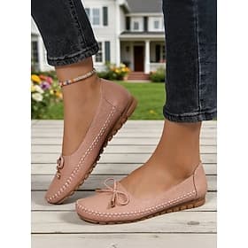 Mocasines de conducción texturizados rosas para mujer con lazo - Zapatos mocasín cómodos para recados diarios trabajo casual y viajes