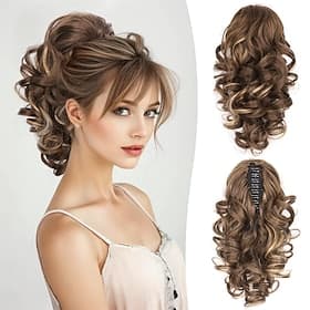 Extension à clip / Cordon de Serrage Queue-de-cheval Doux / Réglable / Confortable Cheveux synthétiques Pièce de cheveux Extension des cheveux Bouclé Mi-long Q