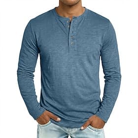 Men's Henley Shirt Tee 100% Cotton T Shirt Long Sleeve Solid Color Plain Solid Fashion Designer Casual Buttons Plain Henley Casual Daily Outdoor Summer Spring