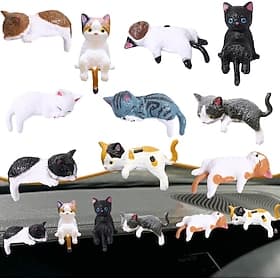 10 stk. mini-kattefigurer til skrivebordet, søte tegneseriekattefølger, mini-katt, bilinteriørdekorasjoner, søt katt, bilens dashborddekor, morsom bakspeilgave