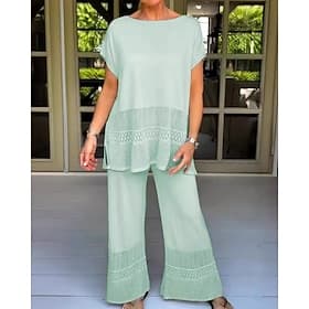 Femmes Ensembles de Pantalons boléro manche longue Col ras du cou Uni Trou Élégant Mode Streetwear Occasionnel Quotidien Extérieur Noir Rouge Bleu Été Coupe Am