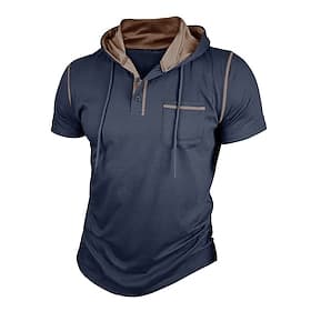Men's T shirt Tee Casual Holiday Hooded Lapel Short Sleeve Fashion Basic Plain Hooded Summer Regular Fit Black White Navy Blue Green Light Grey Dark Gray T shi
