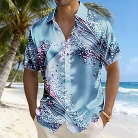 Per uomo Geometrico Onde Arte astratta Camicia Camicia in raso Camicia elegante Manica Corta Moda Casual Quotidiano Vacanza Estate Primavera Collo ripiegato St