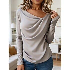 Women's Tunic T Shirt Solid Color Elegant Stylish Basic Long Sleeve Cowl Neck Asymmetric Neck Regular Tops Daily Blue Black White Purple Khaki Spring Fall Wint