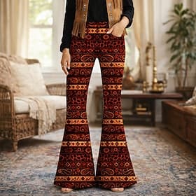 Retro vintage Boho Jaren '70 Broeken Bell Bottom broek Hippie Schijf Hoge taille Etnisch Psychedelisch Kostuum Dames Maskerade muziekfestival Feest Prideparade