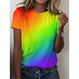 Damen T Shirt Druck Ombre Grafik Vintage Stilvoll Klassisch Kurzarm Rundhalsausschnitt Normale Oberteile Täglich Wochenende Gelb Purpur Sommer Frühling