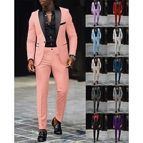 Men's BlazerDress Pants Blazer Suits Business Cocktail Party Wedding Party 2 Piece Fashion Casual Spring Fall Polyester Color Block Pocket Buttons Comfortable