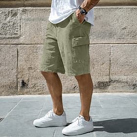 Men's Shorts Linen Shorts Summer Shorts Beach Shorts Drawstring Elastic Waist Multi Pocket Plain Comfort Breathable Knee Length Daily Outdoor Beach Vacation Fa