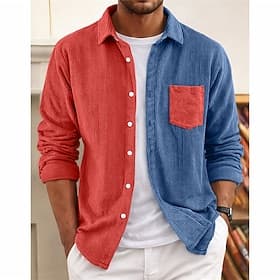 Men's Shirt Texture Casual Shirt Corduroy Shirt Button Up Shirt Yellow Red Blue Brown Green Long Sleeve Plain Shirt Collar Casual Daily Color Block Clothing Ap