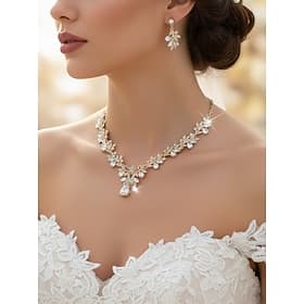 elegante set di collana e orecchini in cristallo da donna – scintillante design a goccia e foglia per matrimoni ed eventi formali