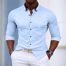 Homme Chemise Chemise habillée Chemise boutonnée Chemise sans repassage Couleur Unie Quotidien Affaires bleu marine manche longue Col Rabattu Toutes saisons Vê