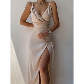 Dames Halflange jurk Kaftanjurk Schede jurk Zomerjurk Slipdress Elegant Modieus Modern Buiten Vakantie Uitgaan Slank Effen Mouwloos hihnat Zwart Rood Groen Kha