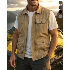 Herren Cargo-Weste Utility-Weste Frühling Herbst Draussen Wasserdicht Winddicht Weste Jagd Angeln Klettern Schwarz Armeegrün Blau Khaki Grau