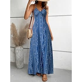 Femmes Robe maxi Robe bohème Robe Fleurie Robe Nuisette Élégant Mode Moderne Extérieur Plage Vacances Coupe régulière Uni Sans manches Col en V Bleu Jaune Roug