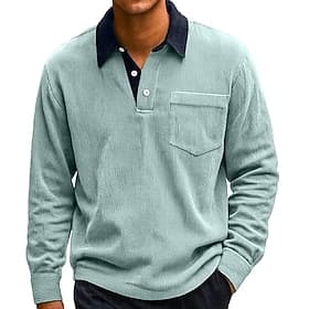 Men's Corduroy Shirt Golf Shirt Casual Work Lapel Long Sleeve Basic Modern Color Block Buttons Spring Fall Regular Fit Blue Black White Red Navy Blue Green Cor