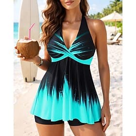 Femmes Maillot de bain Tankini 2 Pièces imprimé Boyleg Séchage Rapide Élastique Sans manches Maillot de Bain Maillot de bain Surf Plage Natation Été