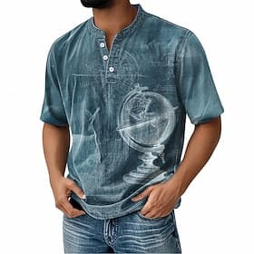 Men's Vintage T Shirt Henley Shirt Short Sleeve Vintage Designer Retro Vintage Casual Daily Street Spring Summer Summer Spring Pink Navy Blue Purple Khaki Hen