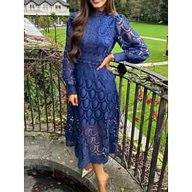 Women's Midi Dress A Line Dress Casual Daily Regular Fit Plain 3/4 Length Sleeve High Neck Black White Yellow Fuchsia Spring Fall