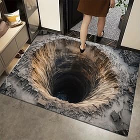 3D Optical Illusion Doormat 2D Flat Print Deep Hole Design Unique and Eye-Catching Home Entry Rug