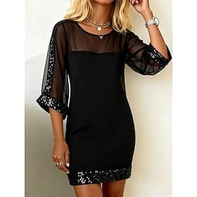 Damen Minikleid Shiftkleid Lässig Täglich Normale Passform Einfach Dreiviertelarm Rundhalsausschnitt Schwarz Wein Marineblau Sommer Frühling