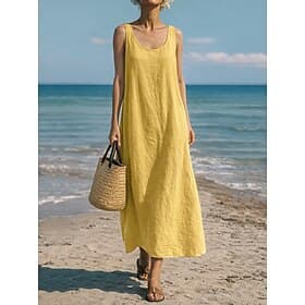 Women's Maxi Dress Shift Dress Summer Dress Slip Dress Casual Beach Daily Loose Fit Plain Sleeveless U Neck Blue Navy Yellow Red Summer