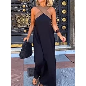 Women's Maxi Dress A Line Dress Summer Dress Halter Dress Casual Daily Loose Fit Plain Sleeveless Halter Neck Black White Red Green Summer