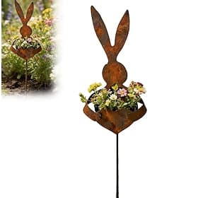Vintage Metal Rabbit Garden Stake, Easter Garden Decorative Rabbit-Shaped Planter, Suitable for Outdoor Yard Lawn Terrace, Spring Garden Decoration, Easter Dec