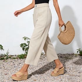 Femmes Pantalons en Lin Pantalons Pantalon décontracté Pantalon d'été Vacances Classique Décontracté Quotidien Longueur cheville Taille Moyenne Uni Avec Poches