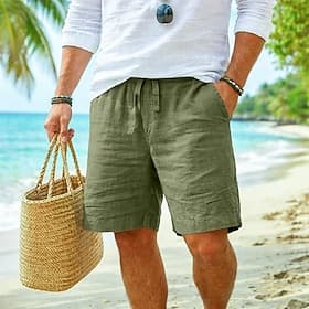 Men's Shorts Summer Shorts Beach Shorts Drawstring Elastic Waist Straight Leg Plain Solid Comfort Soft Knee Length Daily Beach Fashion Chic Modern Black Navy