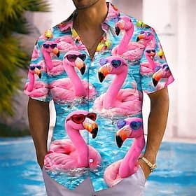 Men's Flamingo Rubber Duck Summer Hawaiian Shirt Button Up Shirt Aloha Shirt Short Sleeve Hawaiian Vacation Beach Wear Summer Spring Turndown 3D Print Collared