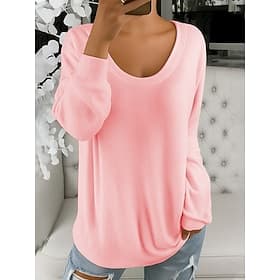 Damen T-Shirt Casual Weich Reinfarbig Gerippter V-Ausschnitt Gestrickt Langarm Regelmäßige Tops Strick Alltag Outdoor Wochenende Blau Weiß Frühling Herbst