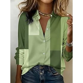 Women's Shirt Graphic Geometric Color Block Vintage Stylish Modern Long Sleeve Shirt Collar Regular Tops Daily Holiday Light Purple Orange Green Summer Spring