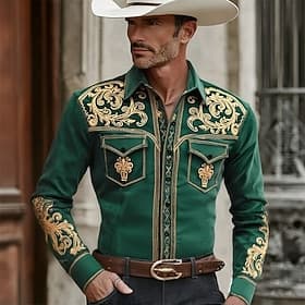 Men's Paisley Floral Print Flowers Shirt Western Shirt Cowboy Shirt Long Sleeve Vintage Retro Casual Outdoor WorkWear Spring Fall Turndown Front Two Pockets Li