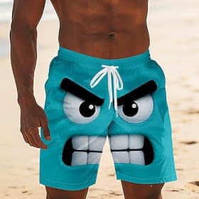Hombre de impresión en 3D Dibujo 3D Cara de la sonrisa Boxers de Natación Pantalones de Natación Pantalones de Surf Media cintura Gracioso Hawaiano vacaciones