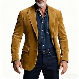 Men's Blazer Corduroy Blazer Business Cocktail Party Wedding Party Fashion Casual Spring Fall Polyester Plain Pocket Buttons Comfortable Single Breasted Blazer