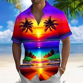 Men's Coconut Tree Nature Landscapes Tropical Plants Summer Hawaiian Shirt Button Up Shirt Aloha Shirt Short Sleeve Hawaiian Casual Vacation Summer Spring Tur