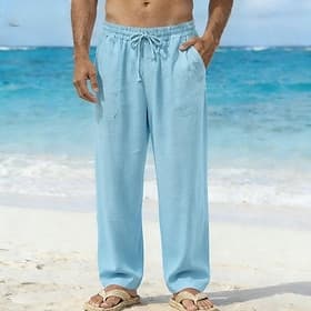Herren Leinenhosen Hose Sommerhose Baggy-Hosen Kordelzug Elastischer Bund Gerader Schnitt Einfach Komfort Atmungsaktiv Volle Länge Täglich Strand Ferien Urlaub