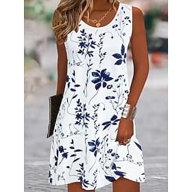 Women's Knee Length Dress Casual Dress A Line Dress Floral Dress Summer Dress Stylish Casual Date Regular Fit Floral Sleeveless V Neck Scoop Neck Black And Whi