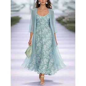 Women's Midi Dress A Line Dress Vacation Casual Boho Regular Fit Ombre Graphic 3/4 Length Sleeve V Neck Blue Light Pink Pink Light Blue Summer Spring Fall Wint