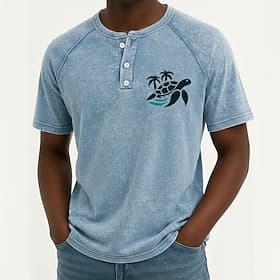 T-shirt en Henley vintage pour homme SoftFade™ chemise délavée haut à manches courtes designer vintage quotidien plein air été printemps bleu clair violet gris