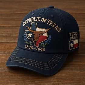Republic of Texas Commemorative Hat, Embroidered Texas Pride Baseball Cap, Vintage Adjustable Cotton Cap for Men Women, 1836–1846 Lone Star Texas Flag Design